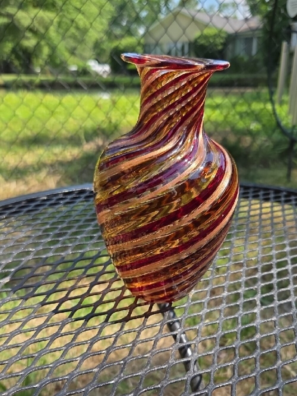 Murano Handblown Glass Vase in Swirled Amber and Other Neutral Colors. - Picture 2 of 7